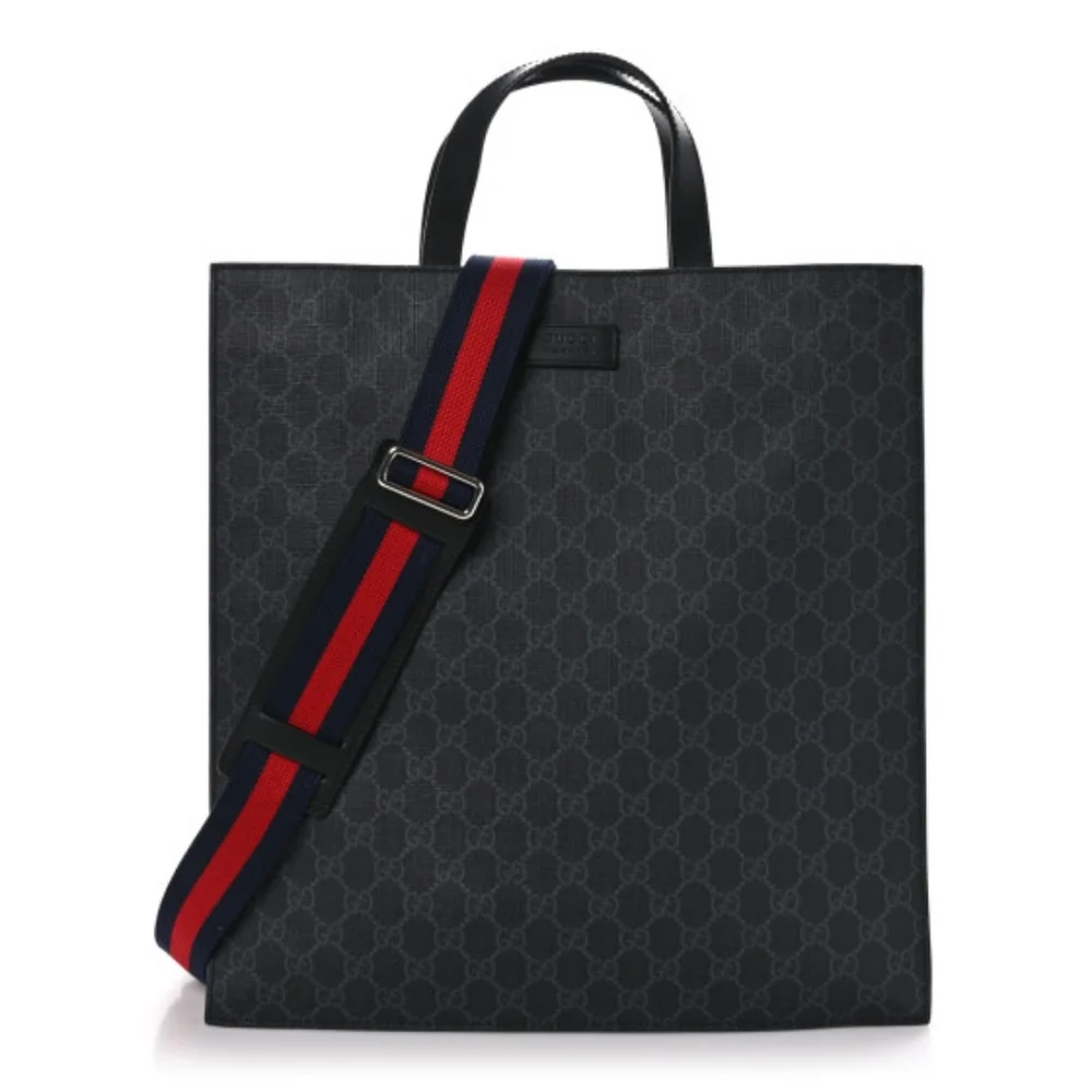 Soft GG Supreme Monogram Appia Calfskin Web Vertical Tote Black - Picture 1 of 9